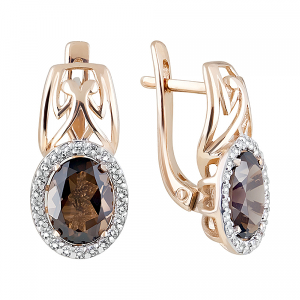 Золотые серьги с раухтопазом и фианитом № 122916