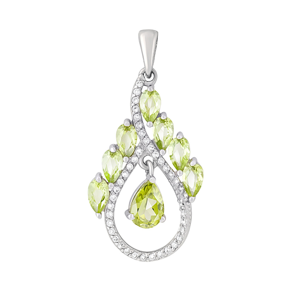 Серебряная подвеска с хризолитом и фианитом № 126954