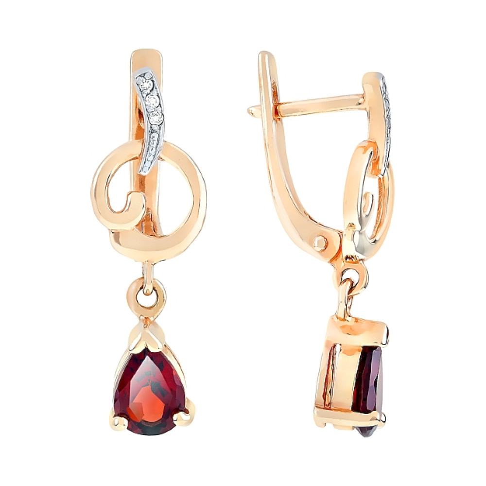 Серьги с гранатом и фианитом № 83969