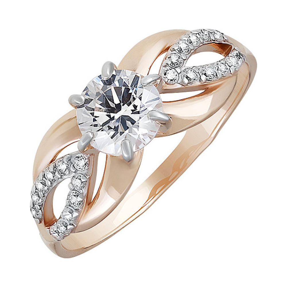 Золотое кольцо с кристаллом swarovski и фианитом № 133550