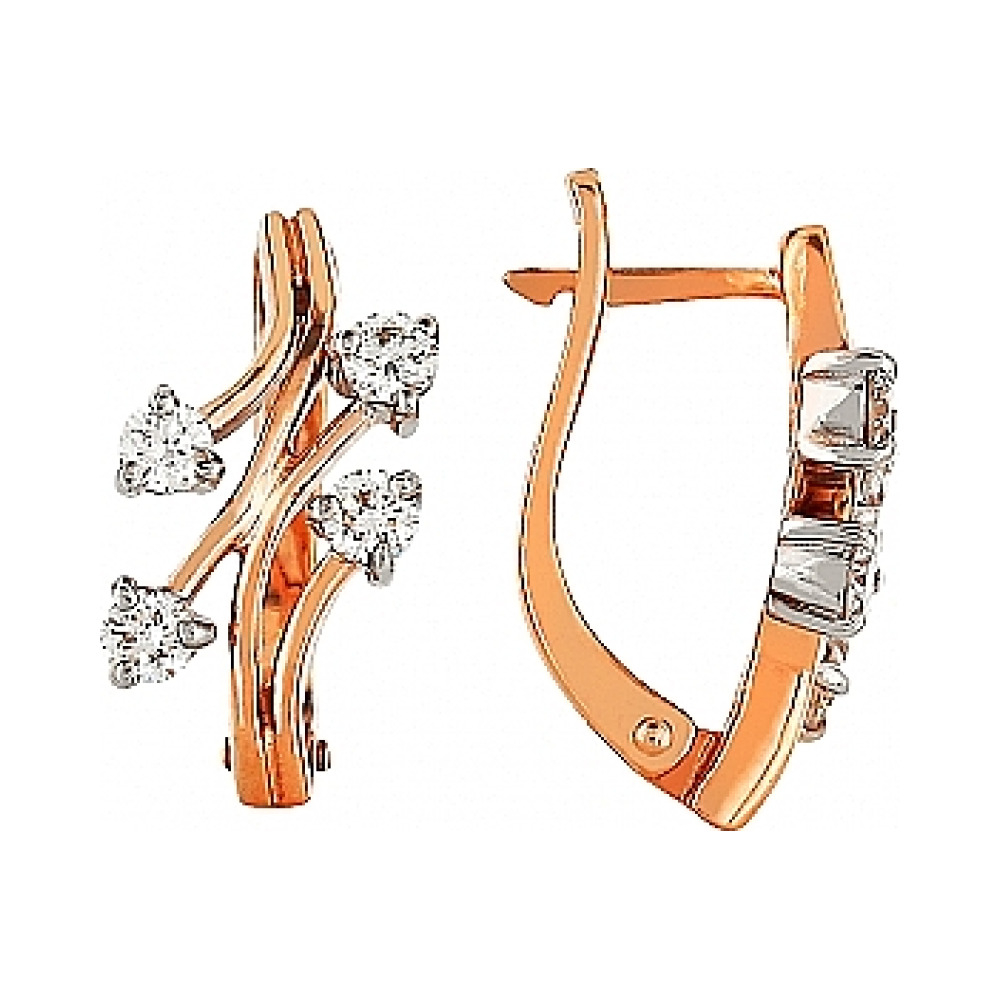 Золотые серьги с бриллиантом № 105293