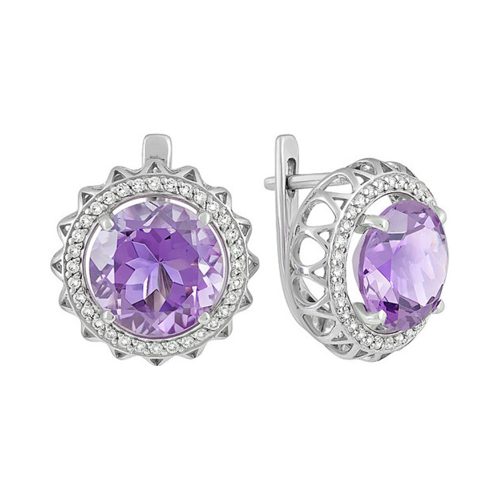Серебряные серьги с аметистом и фианитом № 134327
