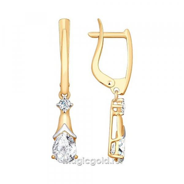 Золотые серьги с фианитом № 165870