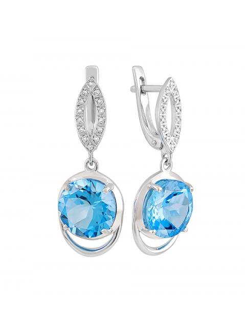 Серебряные серьги с топазом и фианитом № 131639