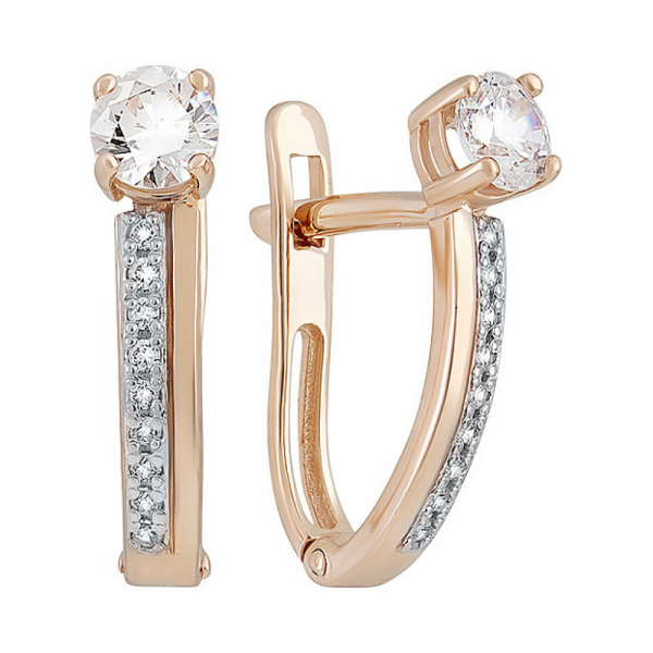 Золотые серьги с кристаллами swarovski и фианитом № 133801