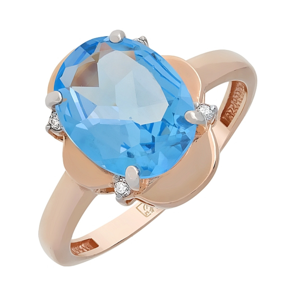 Золотое кольцо с топазом и фианитом № 114380