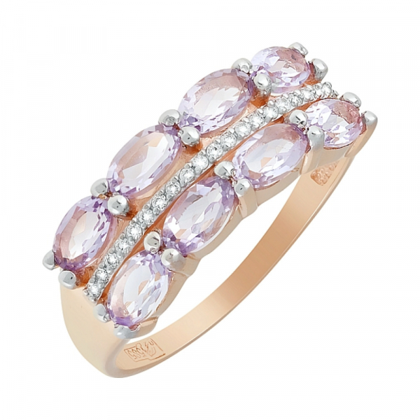 Золотое кольцо с аметистом и фианитом № 120424