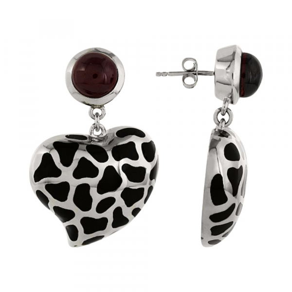 Серебряные серьги с каучуком и фианитом № 83071