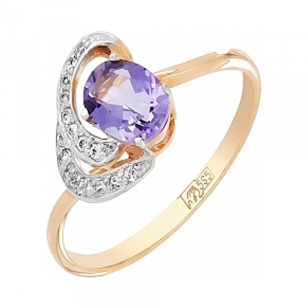 Золотое кольцо с аметистом и фианитом № 105411