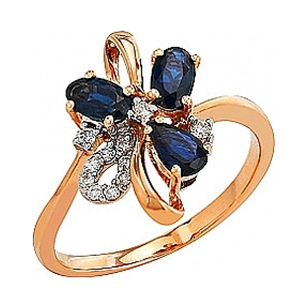 Золотое кольцо с бриллиантом и сапфиром № 82260