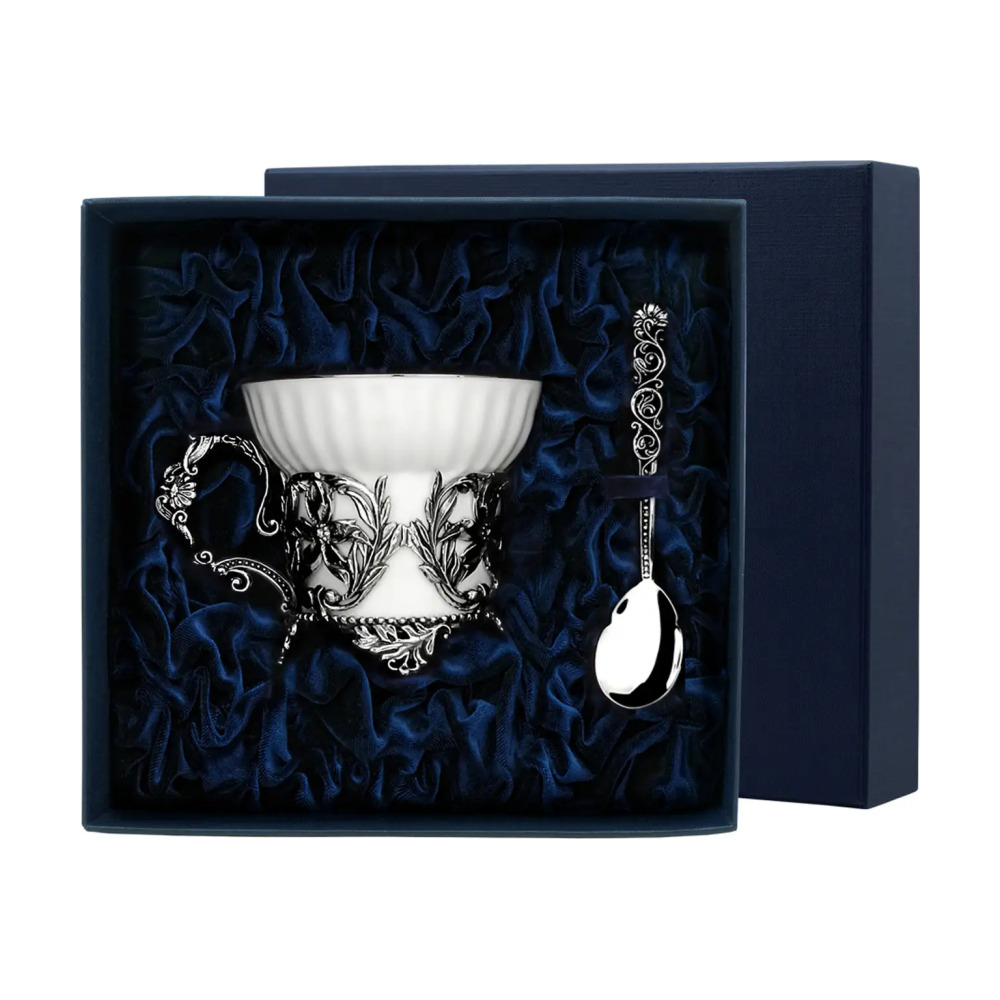 Набор чайная чашка Симфония: ложка, чашка из серебра 925 пробы