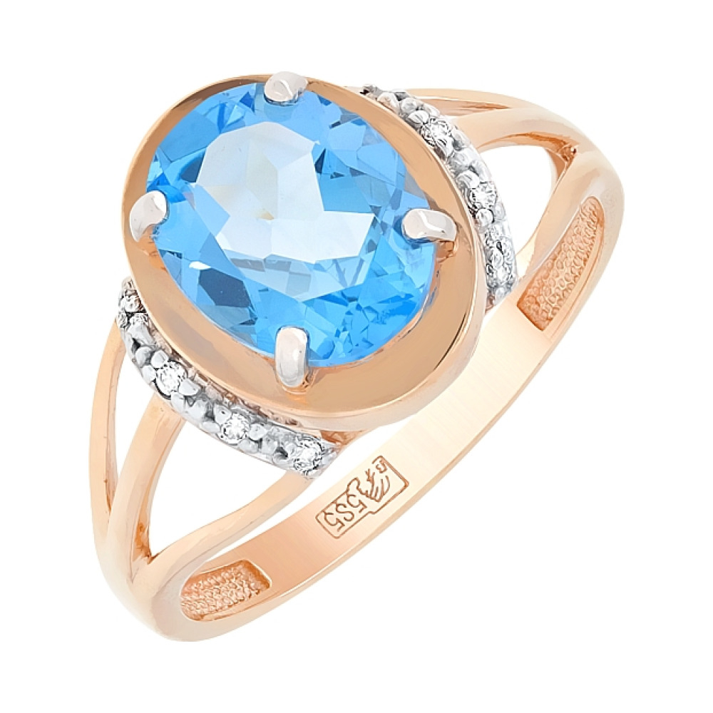 Золотое кольцо с топазом и фианитом № 113330