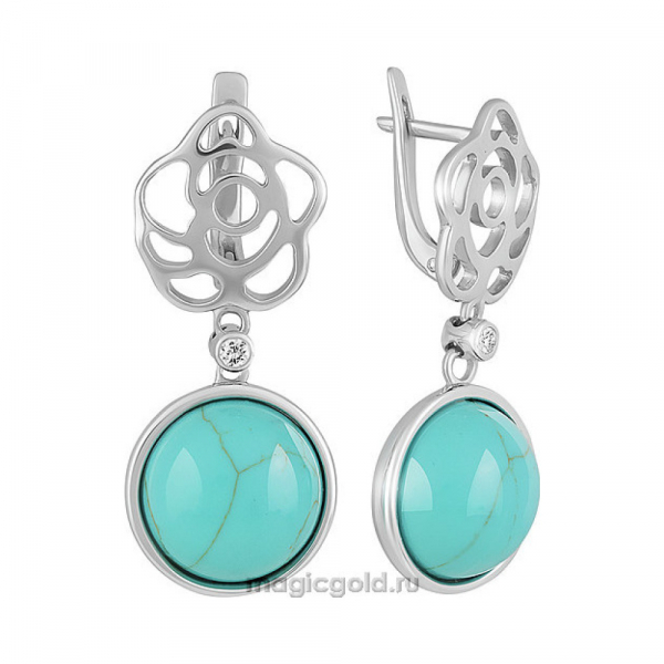 Серебряные серьги с бирюзой и фианитом № 151399