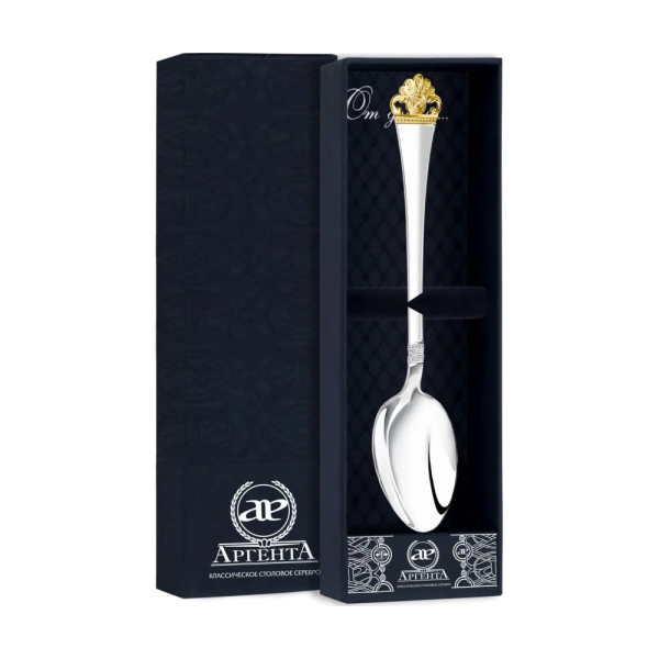 Ложка чайная Афина с позолотой из серебра 925 пробы в футляре