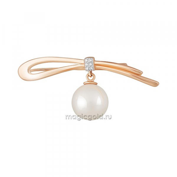 Золотая брошь с перламутровым жемчугом № 163476