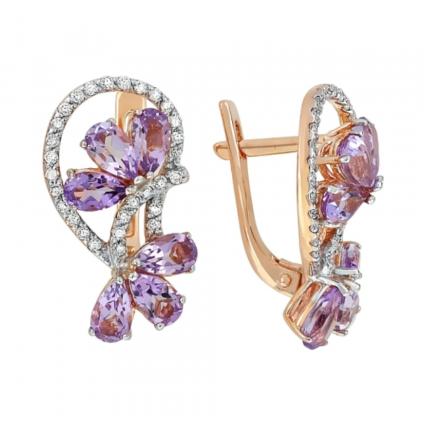 Золотые серьги с аметистом и фианитом № 112595