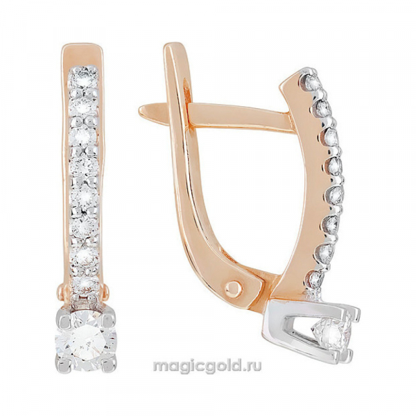 Золотые серьги с бриллиантом № 104930