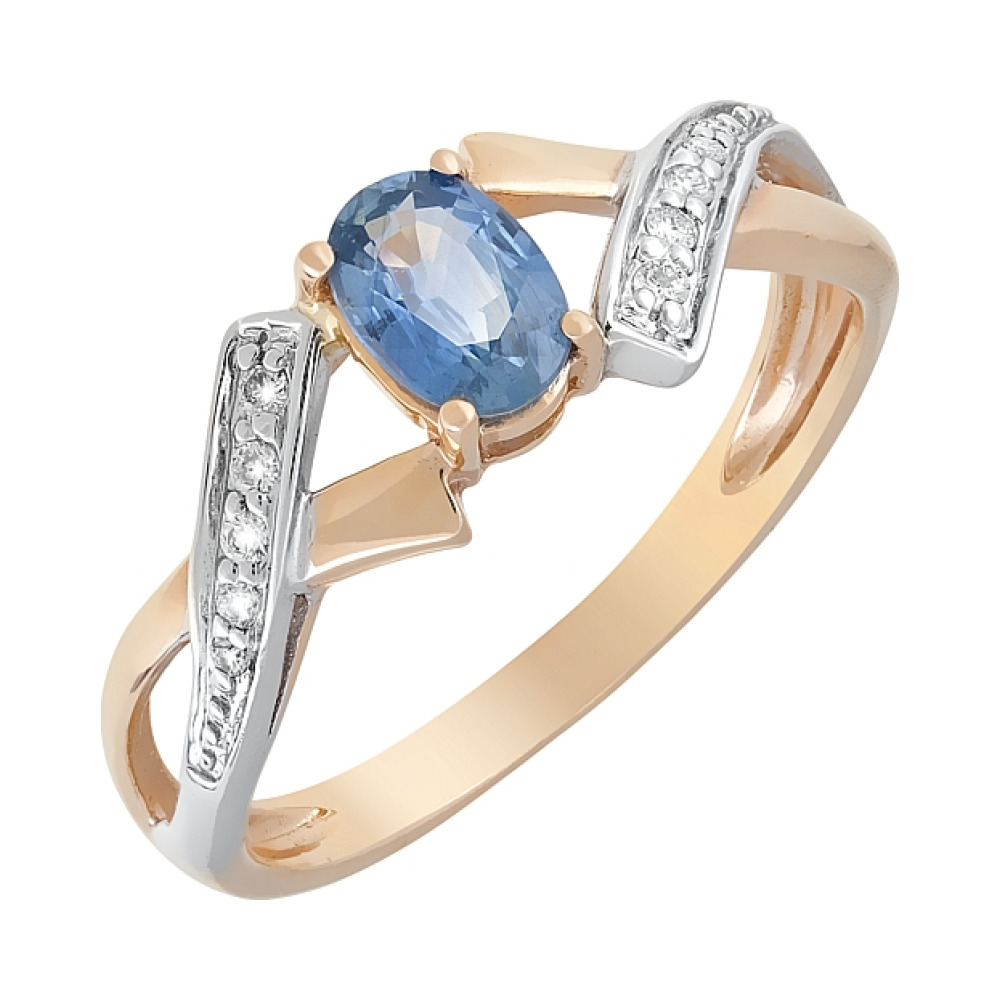 Кольцо с бриллиантом и сапфиром № 82223