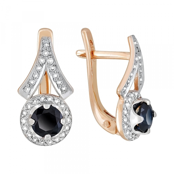 Золотые серьги с бриллиантом и сапфиром № 119129