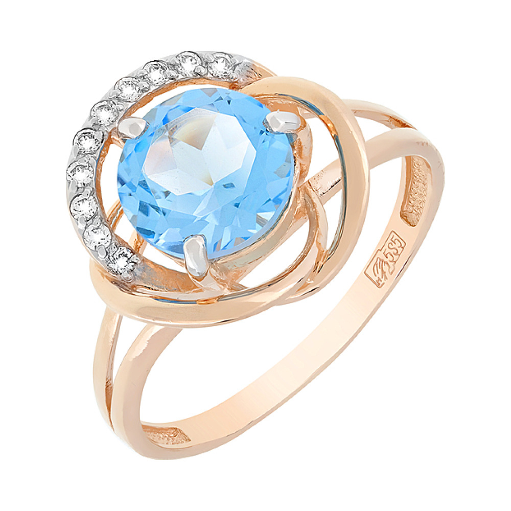 Золотое кольцо с топазом и фианитом № 117600