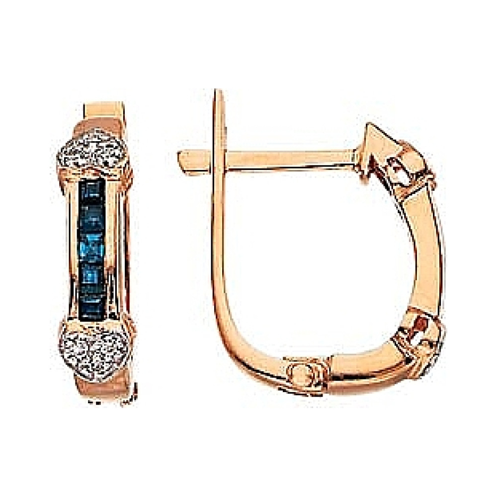 Золотые серьги с бриллиантом и сапфиром № 3527