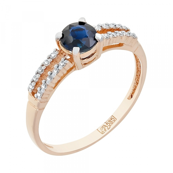Золотое кольцо с бриллиантом и сапфиром № 115658
