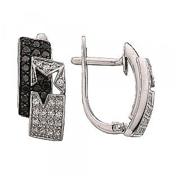 Золотые серьги с чёрными и белыми бриллиантами № 34347