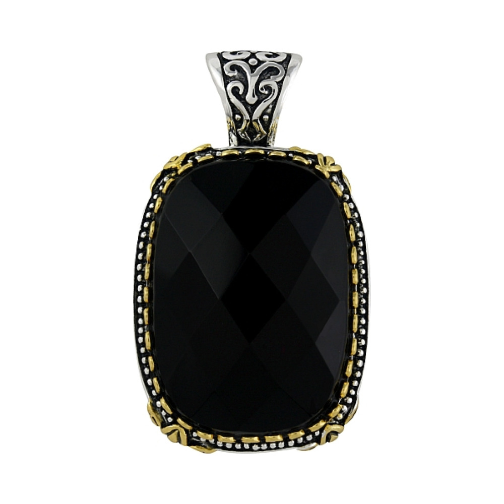 Серебряная подвеска с имит.оникса и золот. покрытием № 99434