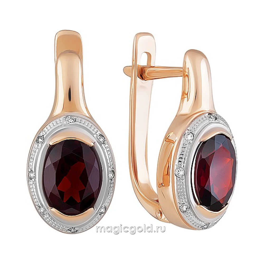 Золотые серьги с гранатом и фианитом № 162994