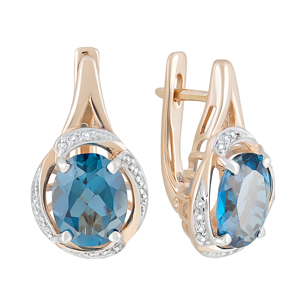 Золотые серьги с топазом и фианитом № 122841