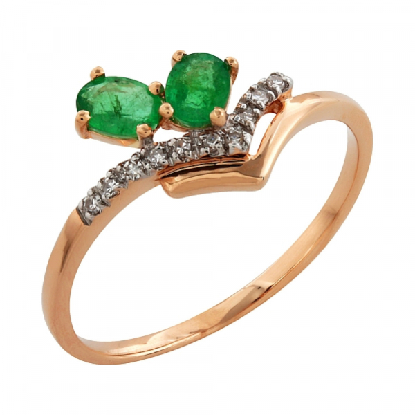 Золотое кольцо с бриллиантом и изумрудом № 99190