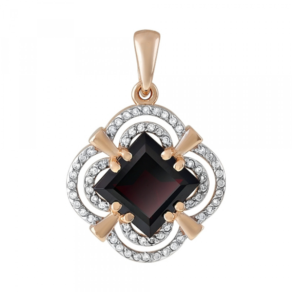 Золотая подвеска с гранатом и фианитом № 118877