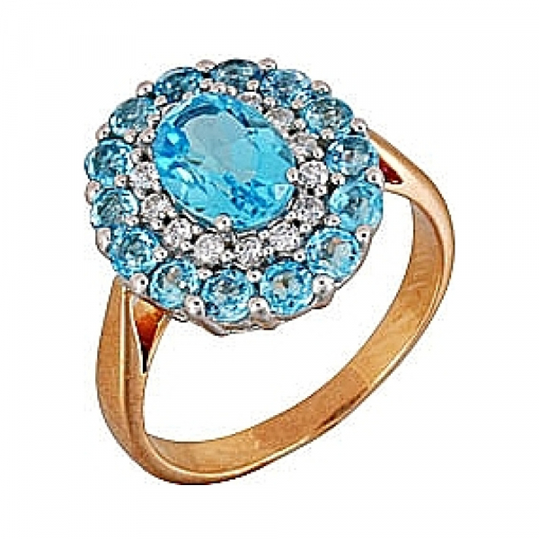 Золотое кольцо с бриллиантом и топазом № 68859
