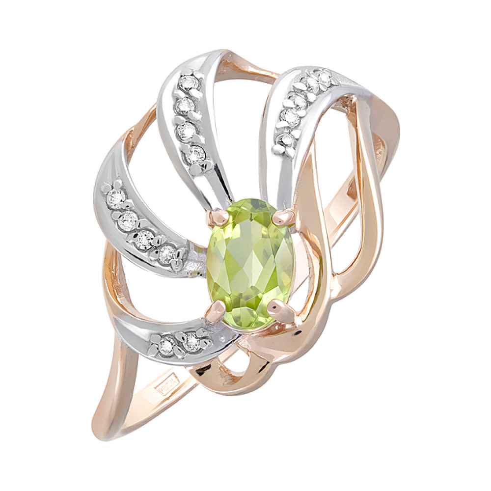 Золотое кольцо с хризолитом и фианитом № 126578