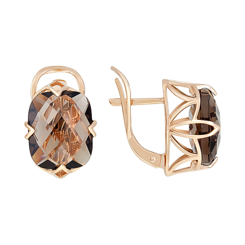 Золотые серьги с раухтопазом № 107564