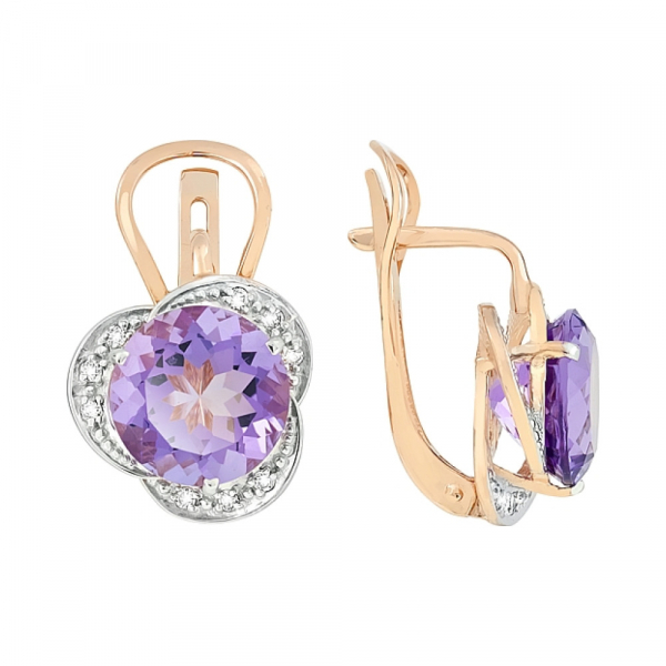 Золотые серьги с аметистом и фианитом № 105680