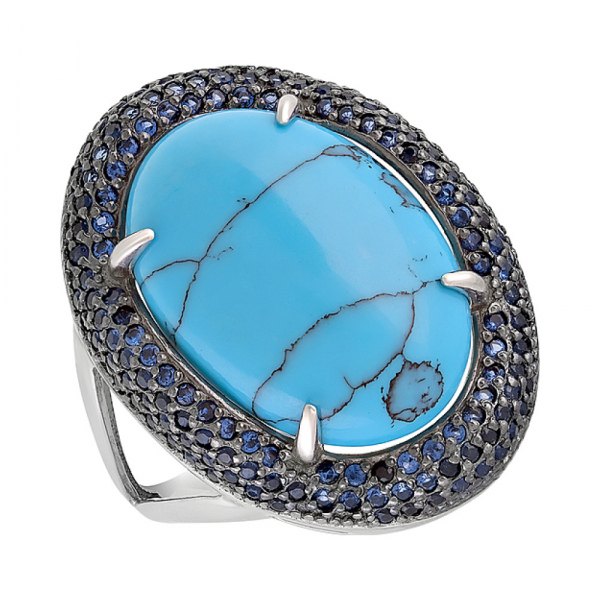 Серебряное кольцо с бирюзой и фианитом № 128056