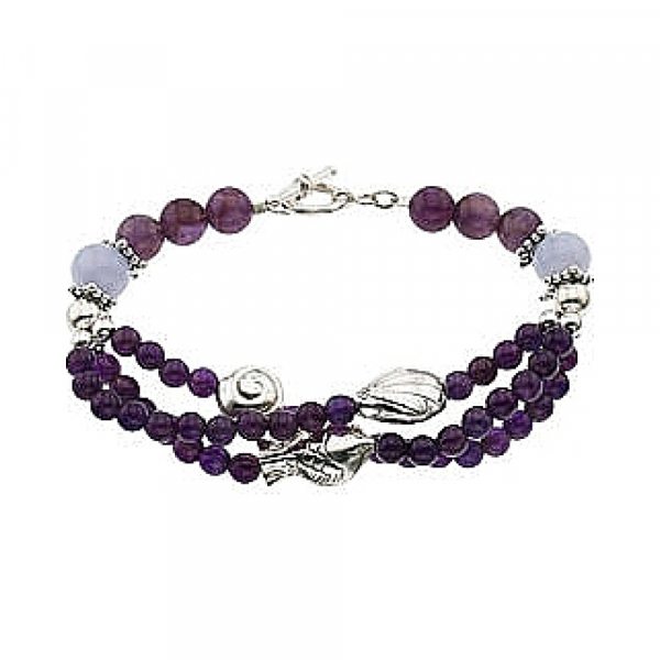 Серебряный браслет с аметистом, имитац. агата № 30520