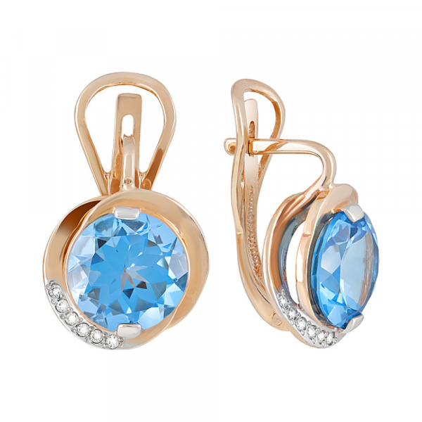 Золотые серьги с бриллиантом и топазом № 120356