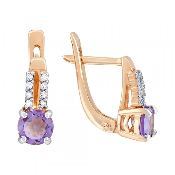 Золотые серьги с аметистом и фианитом № 113332