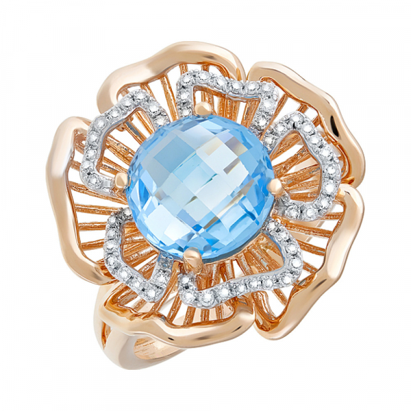 Золотое кольцо с бриллиантом и топазом № 113775