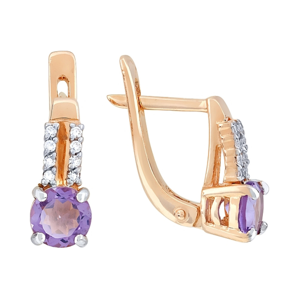 Золотые серьги с аметистом и фианитом № 113332