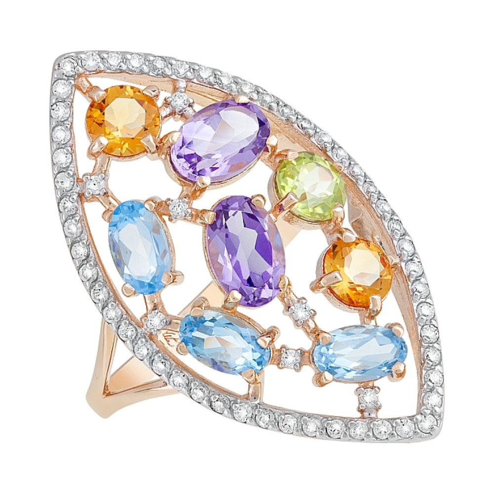 Золотое кольцо с полудрагоценными вставками № 120277