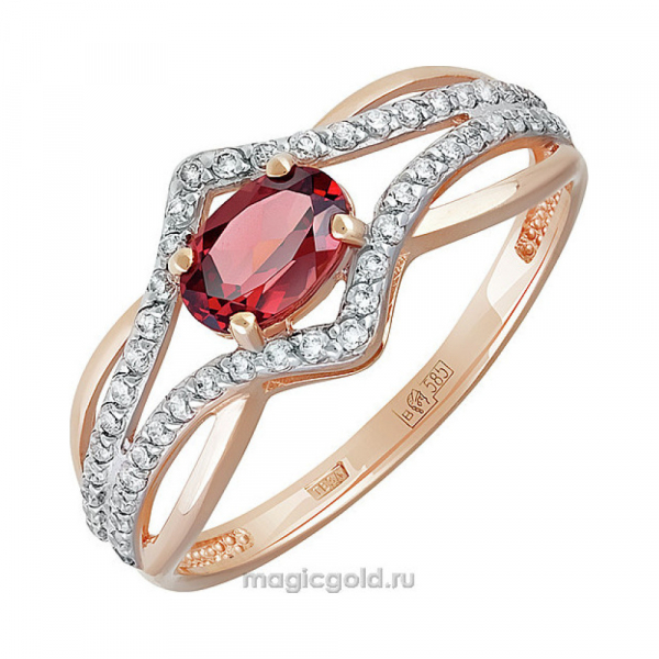Золотое кольцо с гранатом и фианитом № 141344