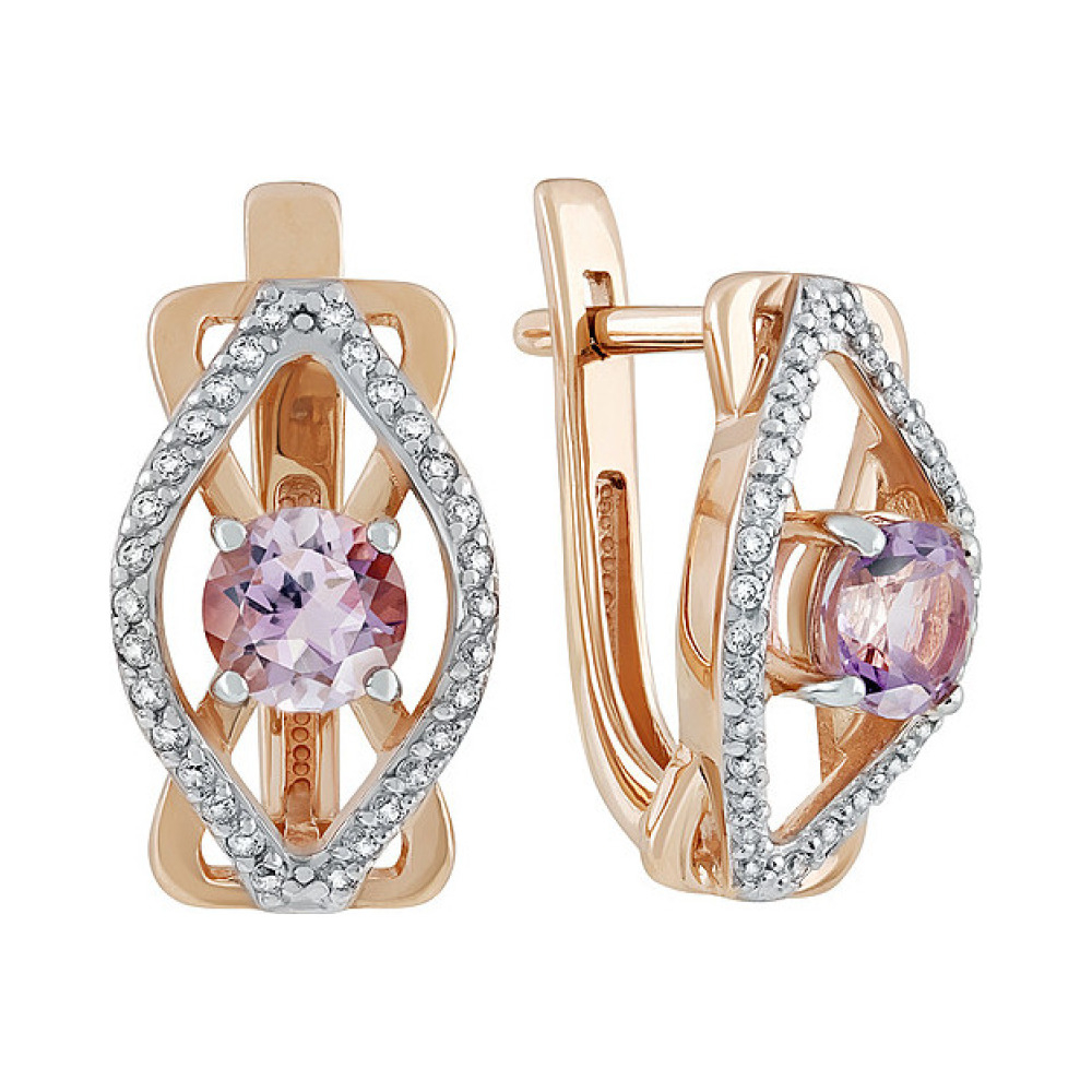 Золотые серьги с аметистом и фианитом № 134854