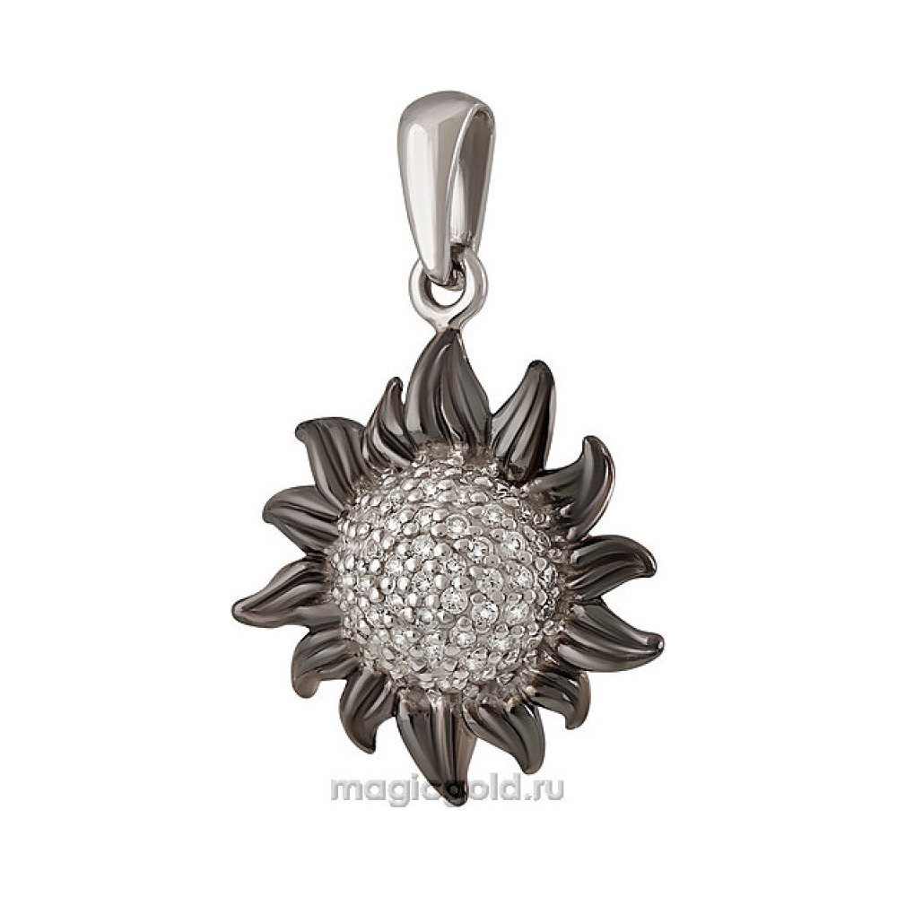 Серебряная подвеска с фианитом и черным покрытием № 137356