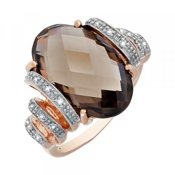 Золотое кольцо с бриллиантом и раухтопазом № 35162