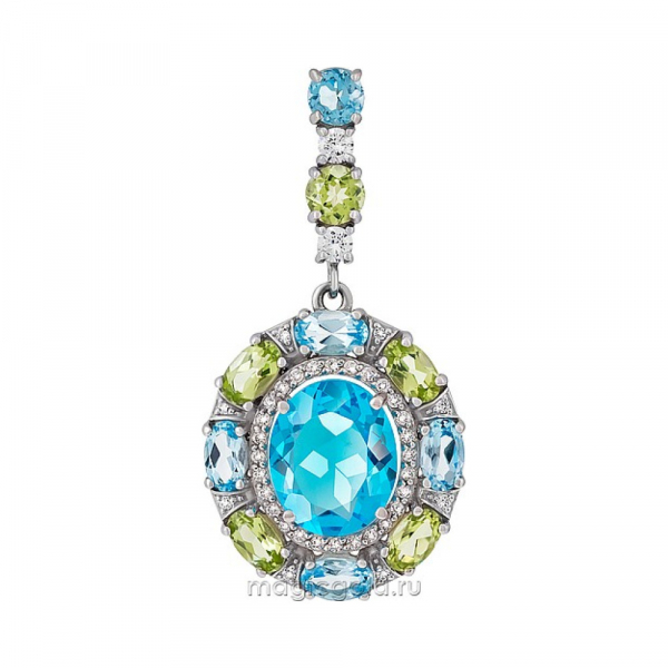 Серебряная подвеска с полудрагоценными вставками, алпанитом и фианитом № 133406