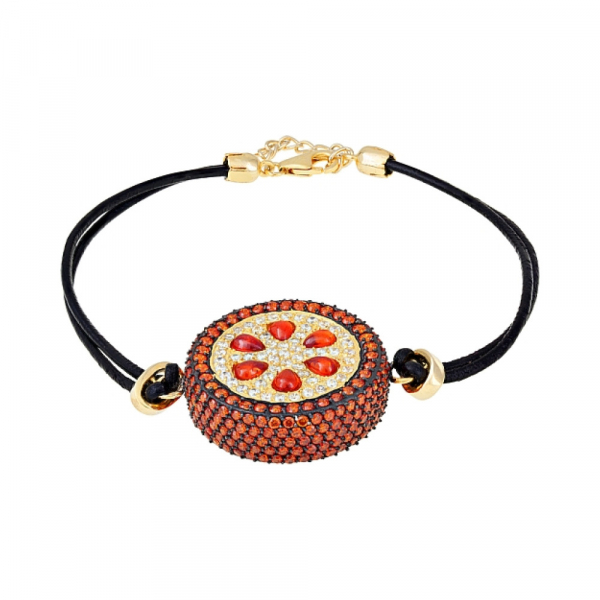 Серебряный браслет с фианитом черным и зол.покрытием № 115629