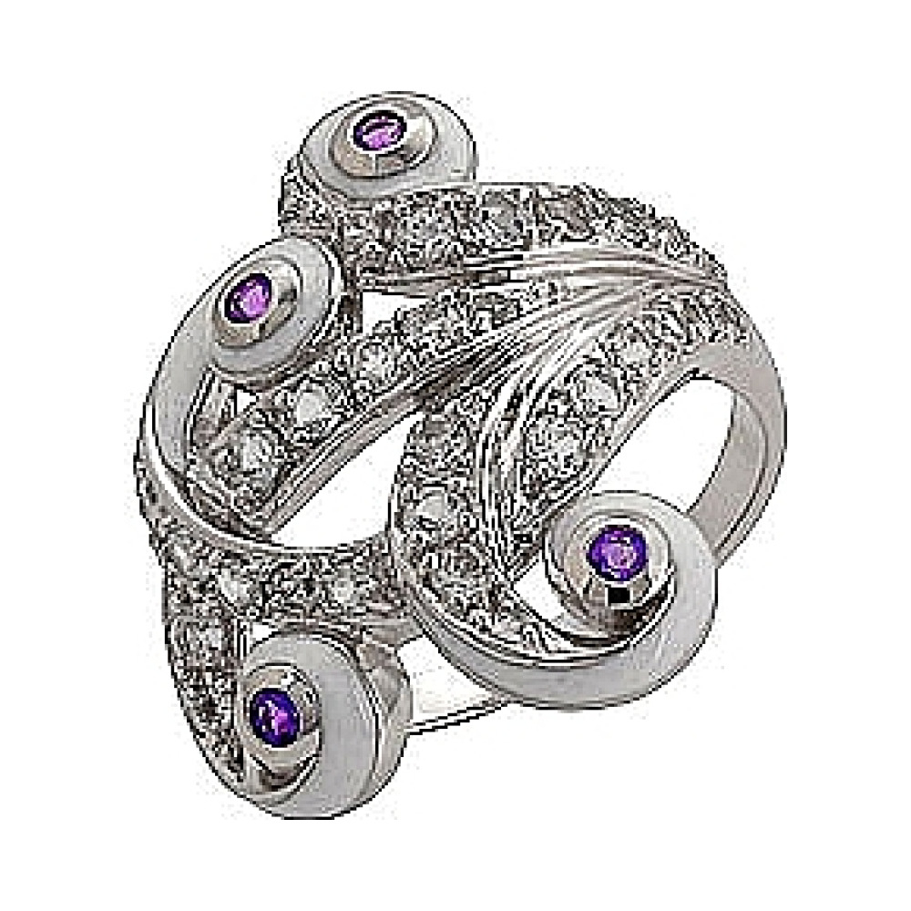Серебряное кольцо с аметистом и белым топазом № 70787